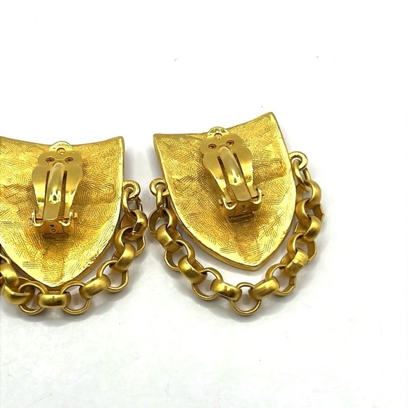 Gold and Red Shield Earrings with Chain Clip on Earrings  Vintage 80’-90’s - Picture 7 of 12